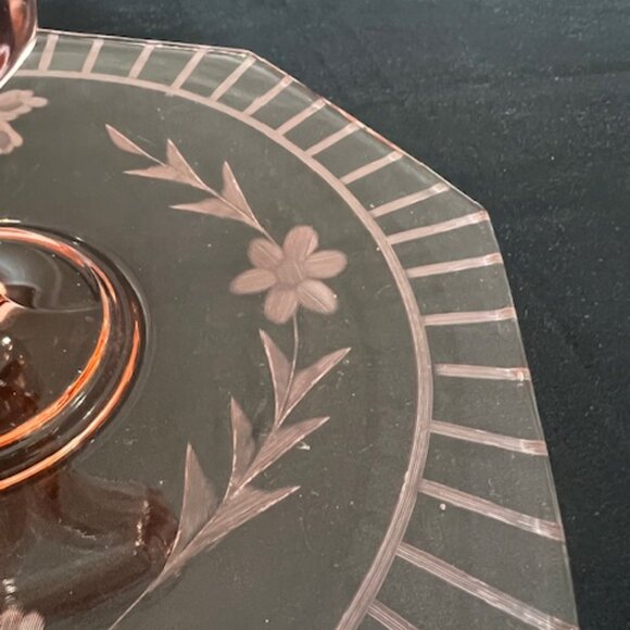 Cambridge Pink Depression Glass Center Handle Serving Tray 11" Octagonal 1930s - Picture 5 of 13